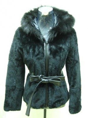 LADIES BLACK REX JACKET WITH FOX HOOD TRIM (TC-B4-02 )sz F=M