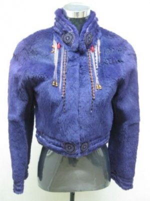 LADIES DYED PURPLE SHEARED REX SHORT  BOLERO(WE0715) sz M