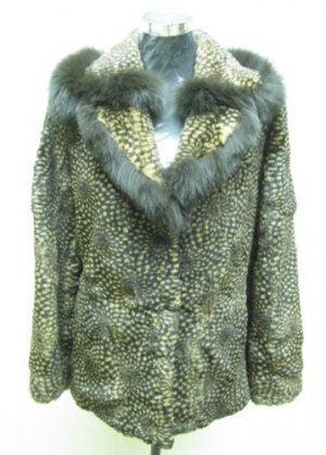 LADIES BROWN PRINTED REX JACKET  (HH - 47) SZ F = M