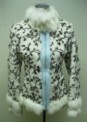 LADIES WHITE/BROWN PRINTED RABBIT JACKET (HH53 ) SZ F=S