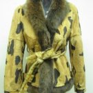 LADIES BROWN PRINTED REX RABBIT JACKET WITH FOX TRIM (HH04) SZ F = M