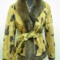 LADIES BROWN PRINTED REX RABBIT JACKET WITH FOX TRIM (HH04) SZ F = M