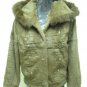 LADIES BROWN(KHAKI)  SHEARED RABBIT HOODIE JACKET TRIM WITH FOX (HH03) SZ F = M
