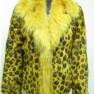 LADIES YELLOW PRINTED LAMB JACKET  TRIM WITH FOX (HH01)Sz F=S