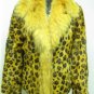 LADIES YELLOW PRINTED LAMB JACKET  TRIM WITH FOX (HH01)Sz F=S