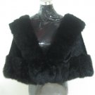 LADIES CLASSIC BLACK MINK CAPE TRIM WITH MATCHING COL OPOSSUM FUR-65251 (SZ F)
