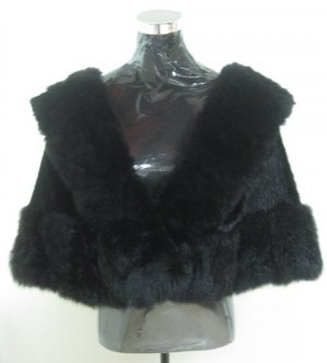 LADIES CLASSIC BLACK MINK CAPE TRIM WITH MATCHING COL OPOSSUM FUR-65251 (SZ F)
