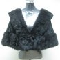 LADIES CLASSIC BLACK MINK CAPE TRIM WITH MATCHING COL OPOSSUM FUR-65251 (SZ F)