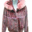 LADIES DYED WINE PRINTED RABBIT JACKET (HH06 ) SZ F=M