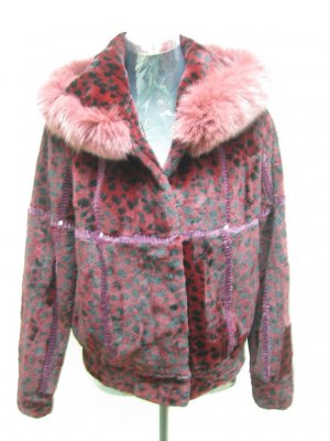 LADIES DYED WINE PRINTED RABBIT JACKET (HH06 ) SZ F=M