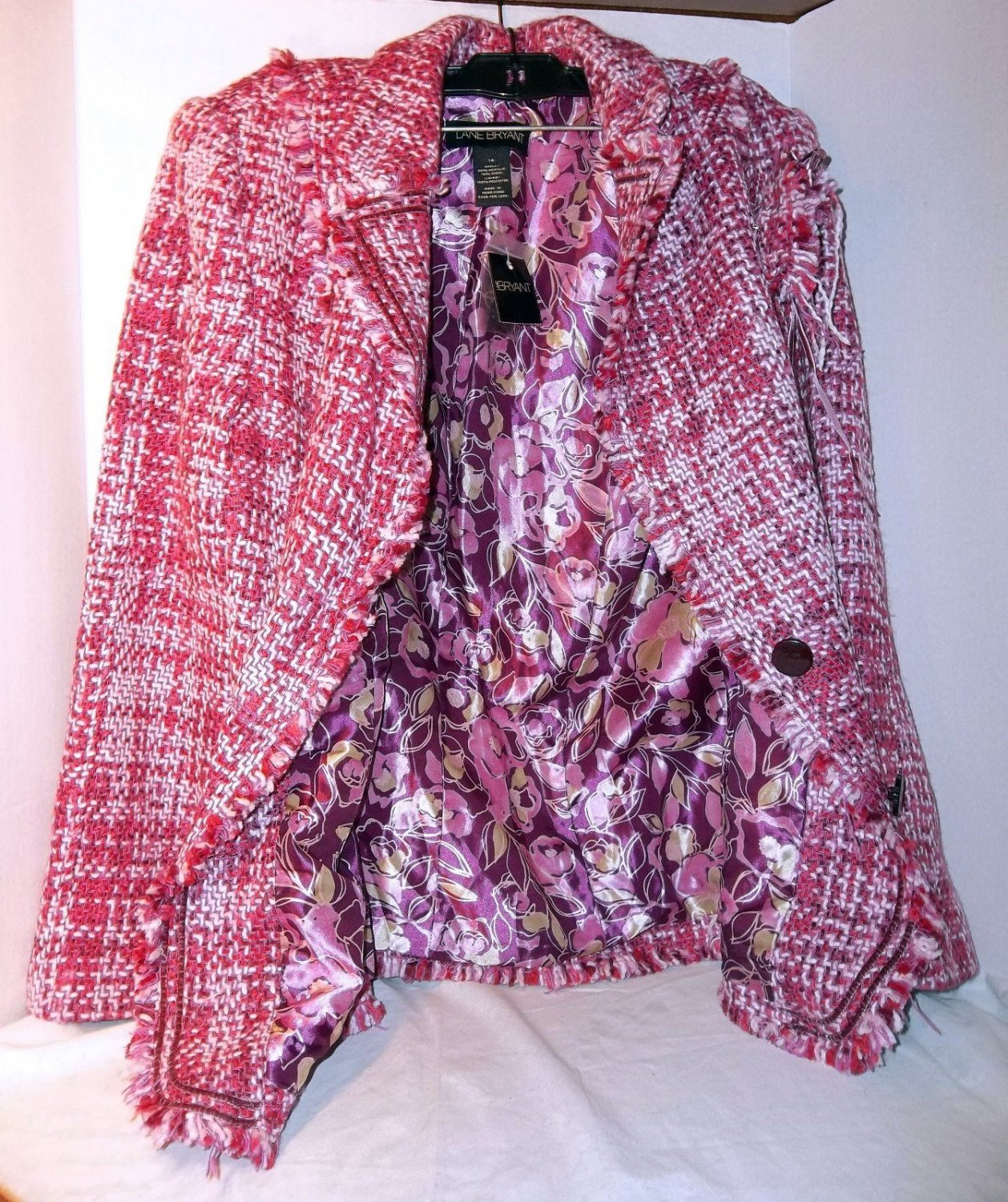 LANE BRYANT PINK & WHITE TWEED PLAID JACKET WOOL ACRYLIC SIZE 14 NEW TAGS