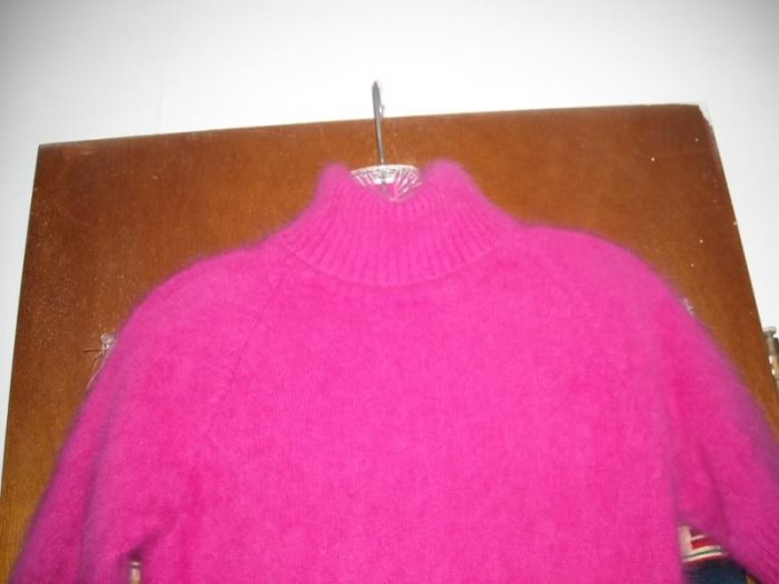 Hot Pink Angora Turtleneck Short Sleeve Sweater XS