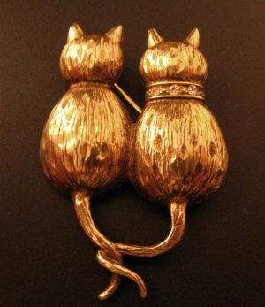 Silver Gilt Cats Brooch