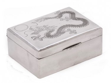 Antique Chinese Export Silver Cigarette Box Dragon Tuckchang