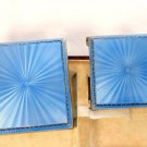 Art Deco Cased Sterling Silver Guilloche Enamel Cigarette Case & Compact