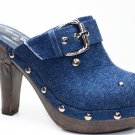 Sexy Clogs High Heel Mules Denim Navy Shoes All Sizes