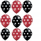 12 Black & Red Polka Dot Birthday Party Balloons NEW!