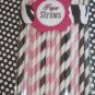 24 Pink and Black paper drinking straws birthday wedding shower party supplies