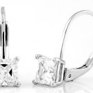 STERLING SILVER CZ PRINCESS CUT LEVERBACK EARRINGS 5MM