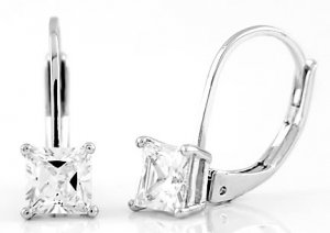 STERLING SILVER CZ PRINCESS CUT LEVERBACK EARRINGS 5MM