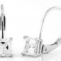 STERLING SILVER CZ PRINCESS CUT LEVERBACK EARRINGS 5MM