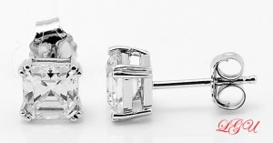STERLING SILVER CZ ASSCHER CUT STUD EARRINGS 5mm