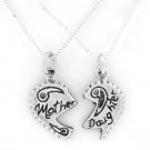 STERLING SILVER MOTHER DAUGHTER SPLIT CHARM & 2 SILVER 18 INCH BOX CHAIN NECKLACES