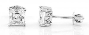 STERLING SILVER APRIL BIRTHSTONE PRINCESS CUT 5MM STUD EARRINGS