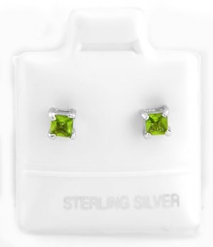 STERLING SILVER AUGUST BIRTHSTONE CZ CHILD POST EARRINGS 3mm