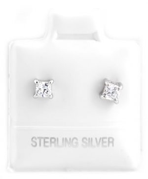 STERLING SILVER APRIL BIRTHSTONE CZ CHILD POST EARRINGS 3mm