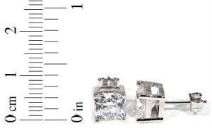 STERLING SILVER  CZ CUSHION CUT STUD EARRINGS 7MM3