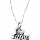 STERLING SILVER I LOVE (HEART) JUDO CHARM WITH 16 INCH BOX CHAIN NECKLACE