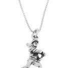 STERLING SILVER BATTING BASEBALL PLAYER CHARM WITH 16 INCH BOX CHAIN NECKLACE