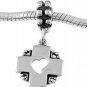 STERLING SILVER DANGLING CROSS HEART EUROPEAN BEAD
