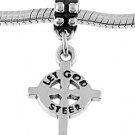STERLING SILVER DANGLING LET GOD STEER CROSS EUROPEAN BEAD