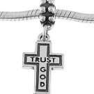 STERLING SILVER DANGLING TRUST GOD CROSS EUROPEAN BEAD