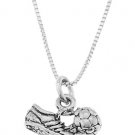 STERLING SILVER SOCCER CLEAT WITH SOCCER BALL CHARM WITH 16" BOX CHAIN NECKLACE