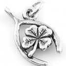 STERLING SILVER LUCKY WISHBONE W/ LUCKY SHAMROCK CHARM/PENDANT
