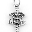 STERLING SILVER MD MEDICAL DOCTOR CADUCEUS CHARM/PENDANT