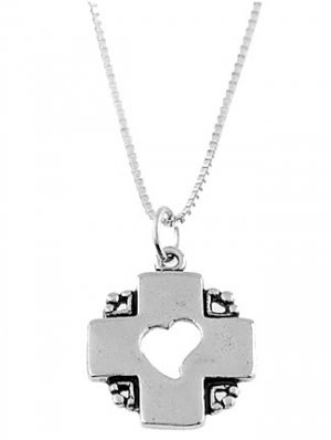 STERLING SILVER CROSS HEART & SILVER 16" BOX CHAIN