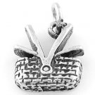 STERLING SILVER 925 FLAT PICNIC BASKET CHARM/PENDANT