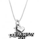STERLING SILVER I LOVE (HEART) TAE KWON DO CHARM WITH 16 inch BOX CHAIN NECKLACE