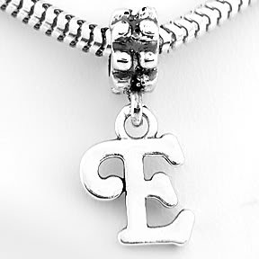 STERLING SILVER DANGLING FANCY LETTER E EUROPEAN BEAD
