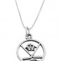 STERLING SILVER DISC CUT OUT HOCKEY MASK AND STICK CHARM WITH 16 inch BOX CHAIN NECKLACE