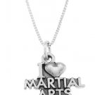 STERLING SILVER I LOVE (HEART) MARTIAL ARTS CHARM WITH 16 INCH BOX CHAIN NECKLACE