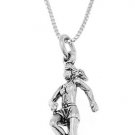 STERLING SILVER FEMALE JOGGER / FEMALE RUNNER CHARM WITH 18 INCH BOX CHAIN NECKLACE