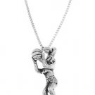 STERLING SILVER GIRL BASKETBALL PLAYER SHOOTING BALL CHARM W/ 16 INCH BOX CHAIN NECKLACE