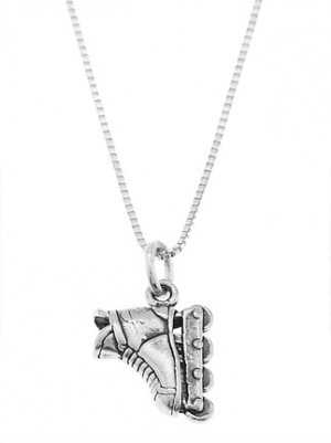 STERLING SILVER ROLLERBLADE / INLINE SKATE CHARM WITH 16 INCH BOX CHAIN NECKLACE