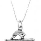 STERLING SILVER HELMET BAT & BALL BASEBALL EQUIPMENT CHARM W/ 16 inch BOX CHAIN NECKLACE