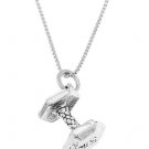 STERLING SILVER DUMBBELL WEIGHT CHARM WITH 18 INCH BOX CHAIN NECKLACE